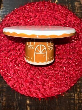 Gingerbread Ceramic Cake Stand - White & Brown Holiday Decor